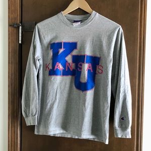 Kansas Jayhawks KU Long Sleeve Champion T Shirt L